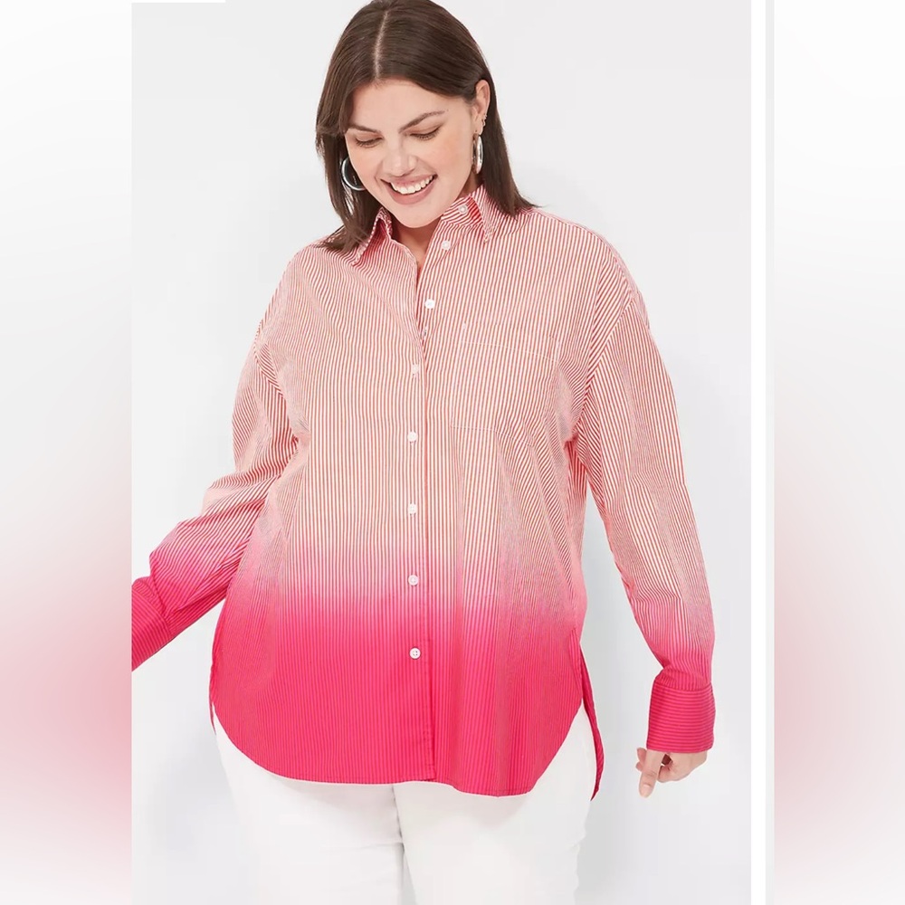 Lane Bryant Pink Long Sleeve Button Down Shirt and pretty  lace top